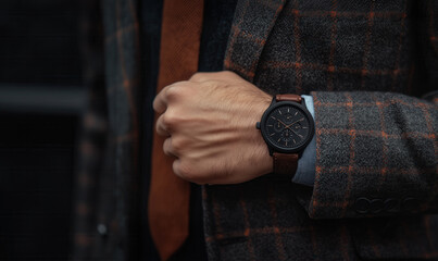 Elegant Men's Watch with a Classic Plaid Suit