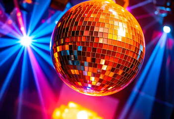 Obraz premium A disco ball with multicolored lights on the bottom