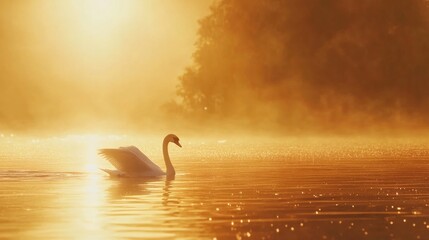Fototapeta premium Swan in Lake Sunset