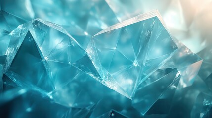 Obraz premium Abstract geometric background showcasing overlapping transparent shapes in gradient blue and teal resembling underwater crystals