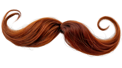 Reddish Brown Hair Mustache Retro Wig Design, Curly Style for Beauty Themes, isolated on transparent background.