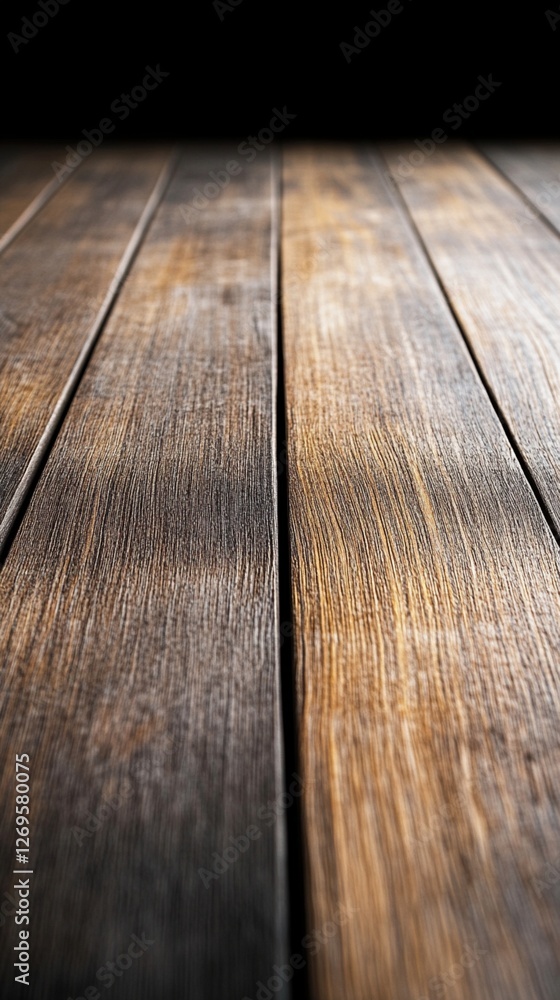 Aufkleber rustic wooden floorboards with natural grain texture and warm brown tones illuminated by soft direct