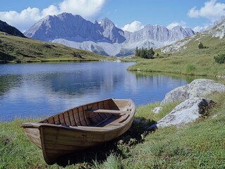 Obraz premium Wooden Boat in Green Field