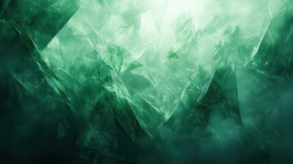 Abstract geometric shapes in green and teal evoke underwater landscapes of seaweed and kelp forests
