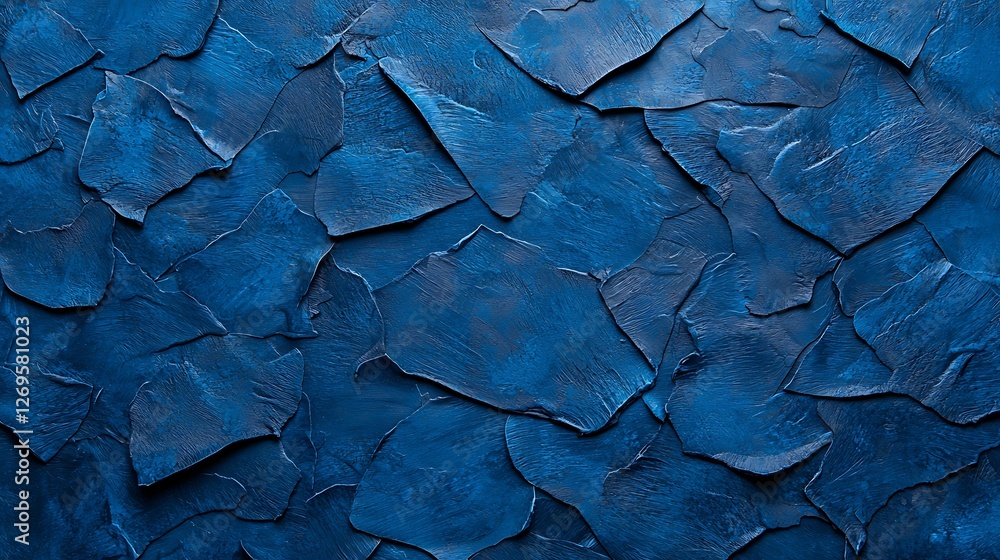 Poster a textured blue surface with irregular, overlapping pieces, creating a dynamic and visually appealin
