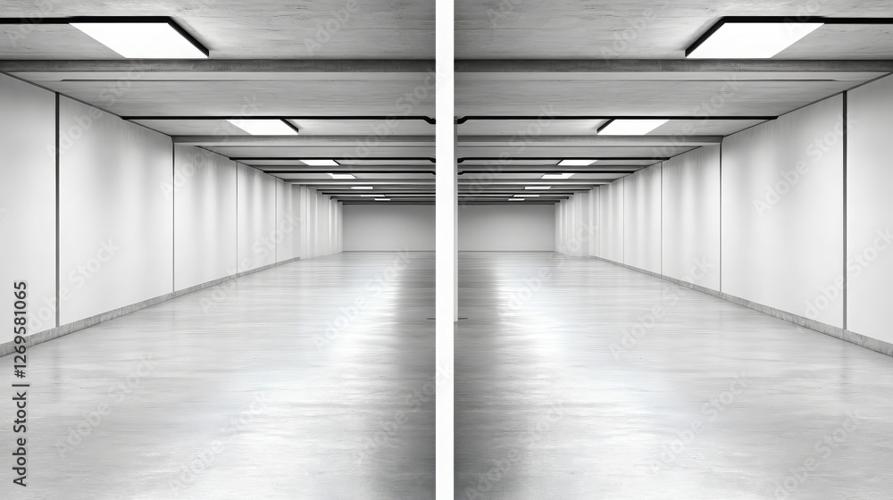 Aufkleber spacious and minimalistic parking garage ramp with clean lines and bright lighting, creating modern 