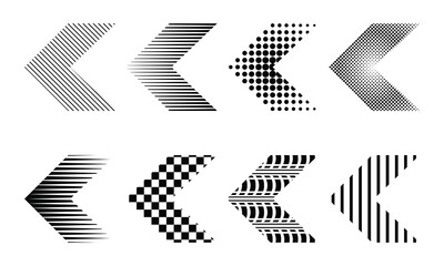 Collection of arrow signs in dot and line patterns