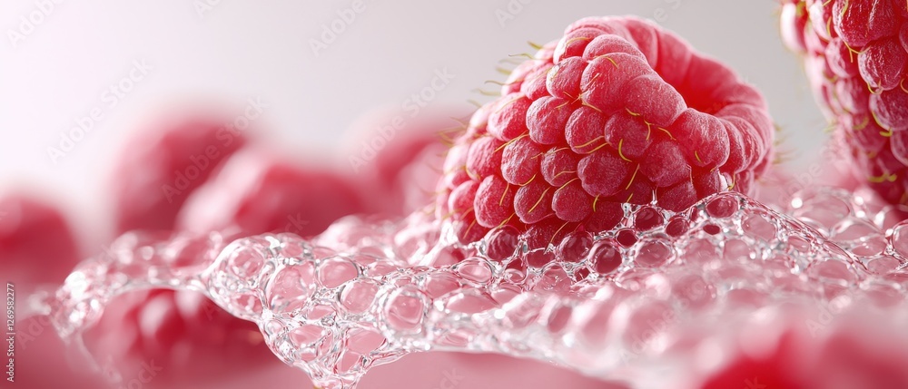 Poster bubbling raspberry close-up studio food bright environment macro viewpoint fresh concept