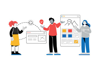 Collaborative Web Design Team vector art illustration template