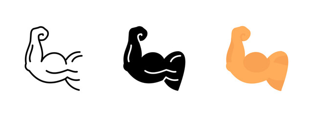 Obraz premium WebMuscle arm icon. Flexed bicep sign. Strength and power symbol. Gym and fitness workout pictogram. Bodybuilding and athletic training illustration
