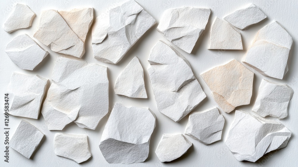 Poster white paper pieces arranged on a white surface with watercolor paper texture background for design u
