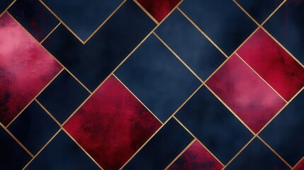 Modern Luxury Design with Navy and Red Squares, Abstract Art, Digital Background, Elegant Atmosphere, Aesthetic View