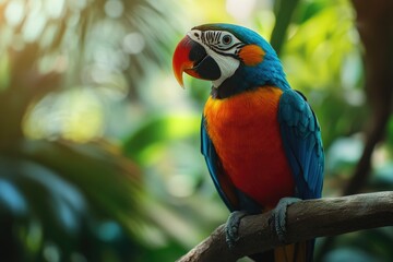 Obraz premium Parrot perched on forest branch