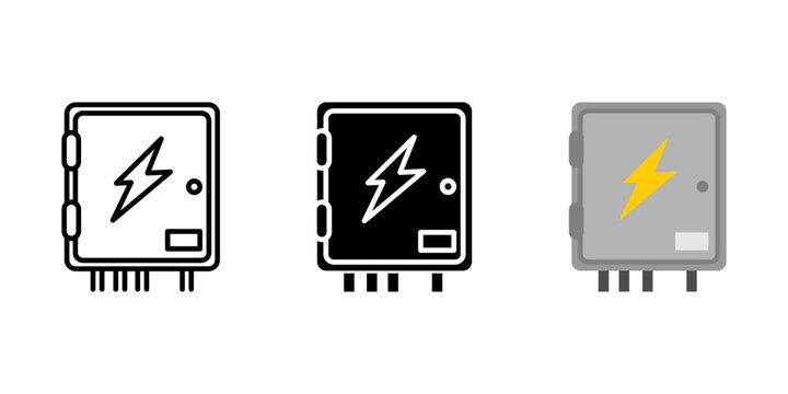 Electrical panel icon. Power distribution sign. Circuit breaker box symbol. Energy control pictogram. Industrial electricity illustration.