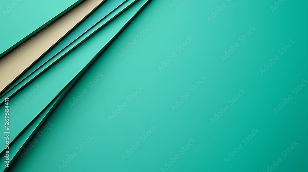 Poster a vibrant, textured background featuring overlapping sheets of teal and beige paper, creating an abs