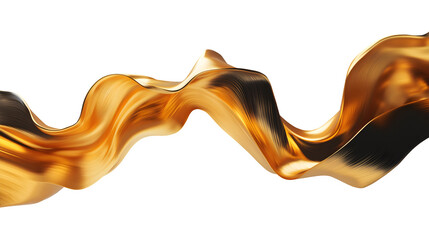 Obraz premium Luxurious Golden Fluid Wave – 3D Abstract Metallic Motion Design Isolated on Transparent Background, Cutout.
