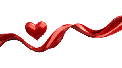 Shiny Red 3D Heart with Elegant Fluid Wave – Romantic Abstract Valentine’s Concept Isolated on Transparent Background, Cutout.