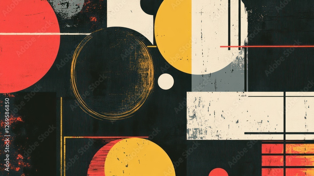 Poster Abstract Geometric Composition With Circles And Rectangles