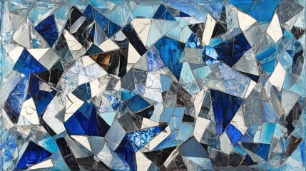 Abstract Blue and White Glass Mosaic Artwork
