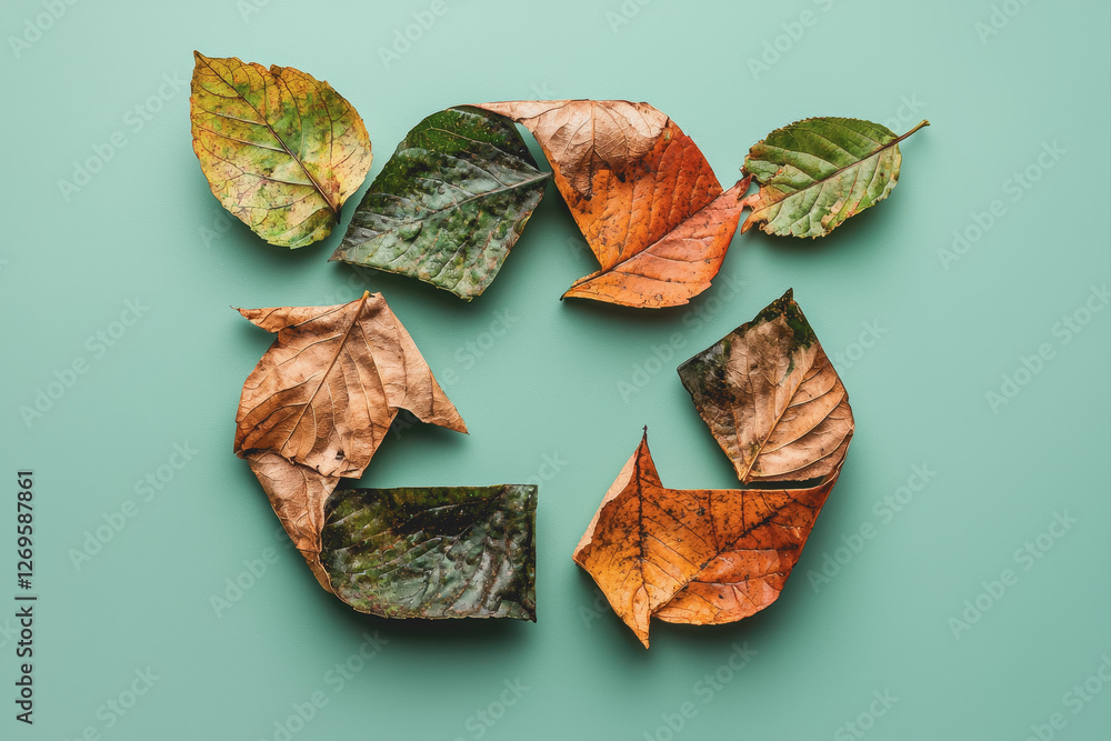 Poster group of leaves arranged in a circular pattern on a natural background