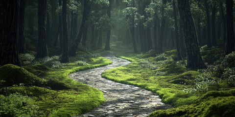 Obraz premium River Flowing Through Dense Forest