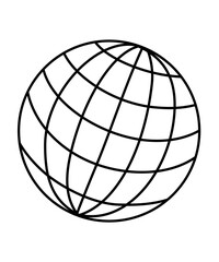 Globe Wireframe Vector Icon – Black and White Outline Illustration