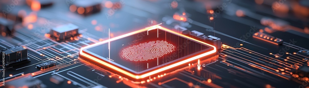 Aufkleber a close-up of a microchip with a glowing fingerprint pattern, symbolizing advanced technology and se