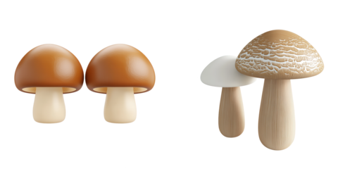Realistic 3D Render of Edible Mushrooms with Various Shapes and Colors on Transparent Background