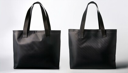 front and back view of black tote bag for mock up design