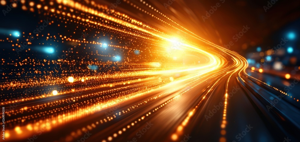 Poster a vibrant display of light trails, symbolizing speed and energy in a dynamic, futuristic setting.