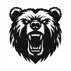 snarling bear silhouette vector line art logo design