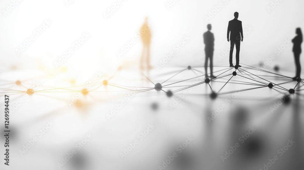 Poster a blurred scene depicting abstract human figures connected by network lines, symbolizing connectivit