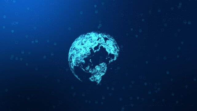 Planet earth globe maps world animation Business Network world map animation transmit data, Transfer speed data internet, triangle digital data Big data technology