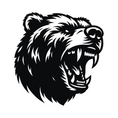snarling bear silhouette vector line art logo design