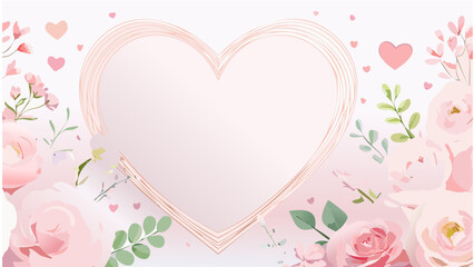 花とハートのフレーム　おしゃれなイラスト