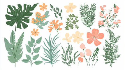Naklejka premium Floral vector illustration with flowers leaves and decorative elements