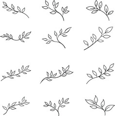 Floral branch and minimalist leaves for logo or tattoo icon set
