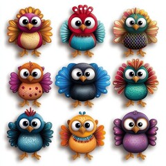 Fototapeta premium Colorful Cartoon Owls: Whimsical Friends Bringing Joy and Cheerful Vibes