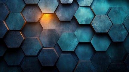 Geometric honeycomb pattern in gradient blue and green tones with a subtle glow for product placement