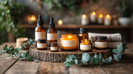 Beauty products in cozy setting