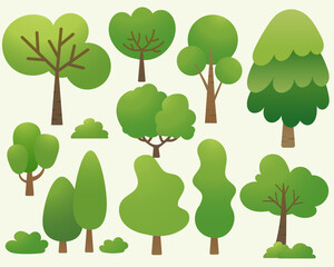 Collection of trees. A set of flat green trees vector illustration. Vector collection of plants.