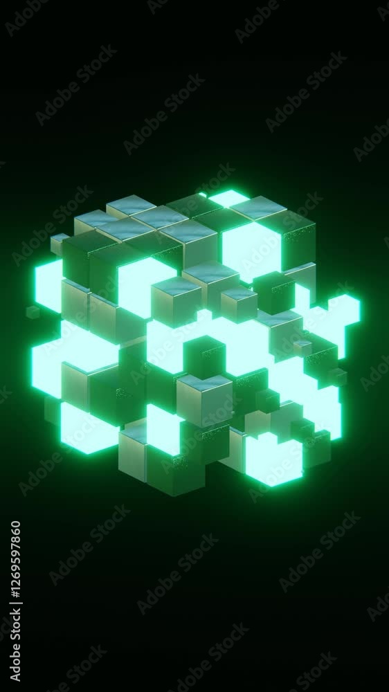 Poster abstract 3d vertical cube block neon futuristic science fiction electronic matrix modern technology 