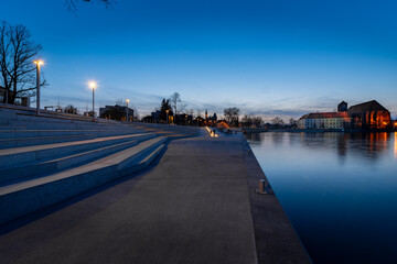 Wroclaw by the river promenade at night