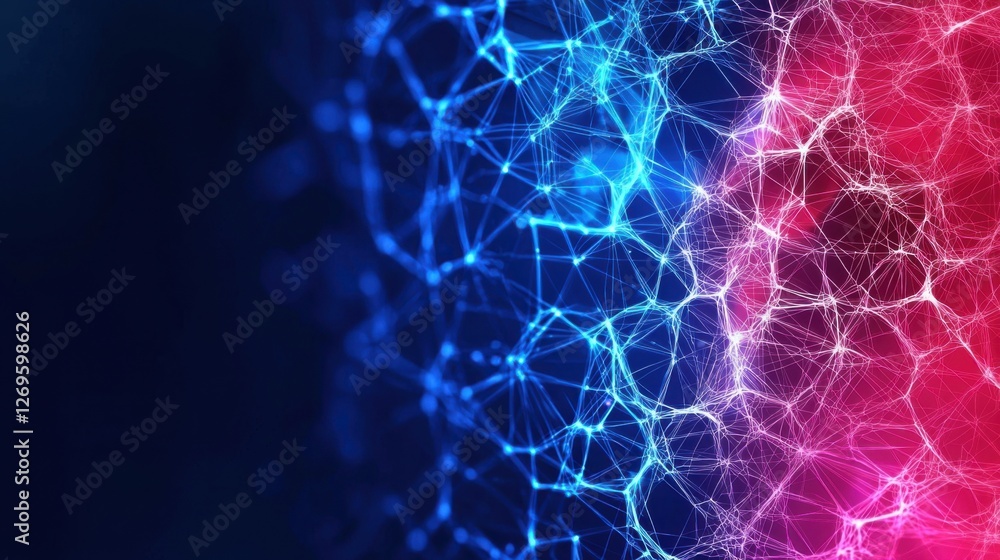 Aufkleber a vibrant network of interconnected lines and nodes in blue and pink hues, creating an abstract digi