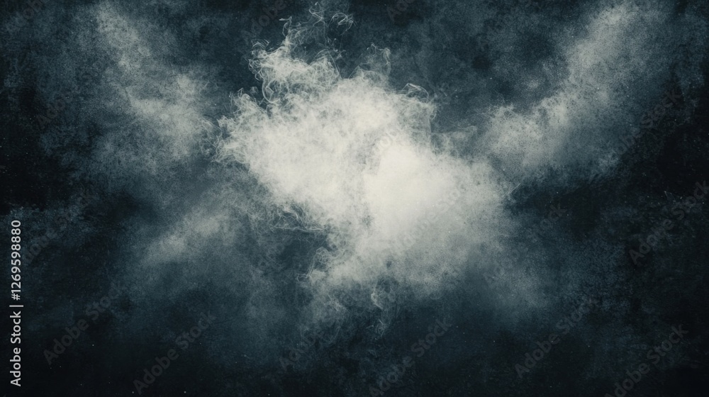 Poster a dark, misty background with a central cloud formation, creating a mysterious and atmospheric effec