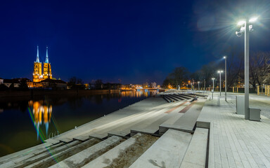 Wroclaw promenade river cathedral church