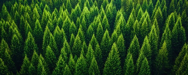 A dense forest of vibrant green coniferous trees, showcasing nature's beauty in an aerial view.