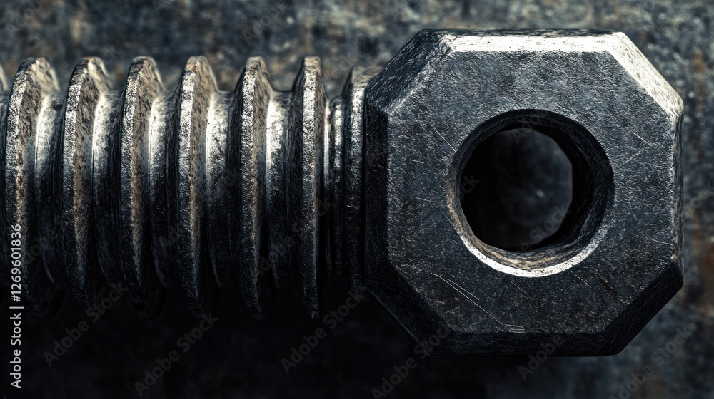 Aufkleber closeup view of a rusty threaded bolt and nut