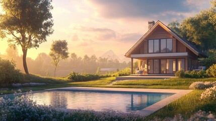 Obraz premium Field house with swimming pool