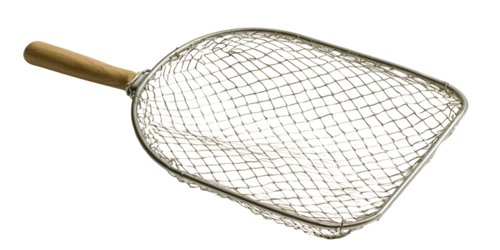 Fishing net in action outdoor water environment transparent background close-up view catching fish concept